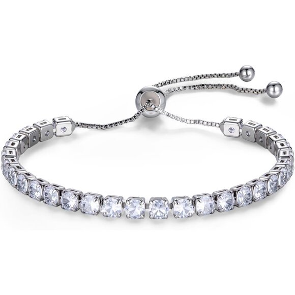 Elegant Silver Tennis Bracelet with Cubic Zirconia - Adjustable & Skin-Friendly - Picture 1 of 7